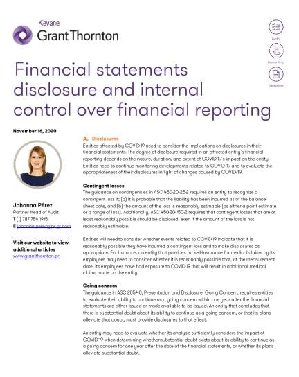 Financial statements disclosure and internal control over financial reporting