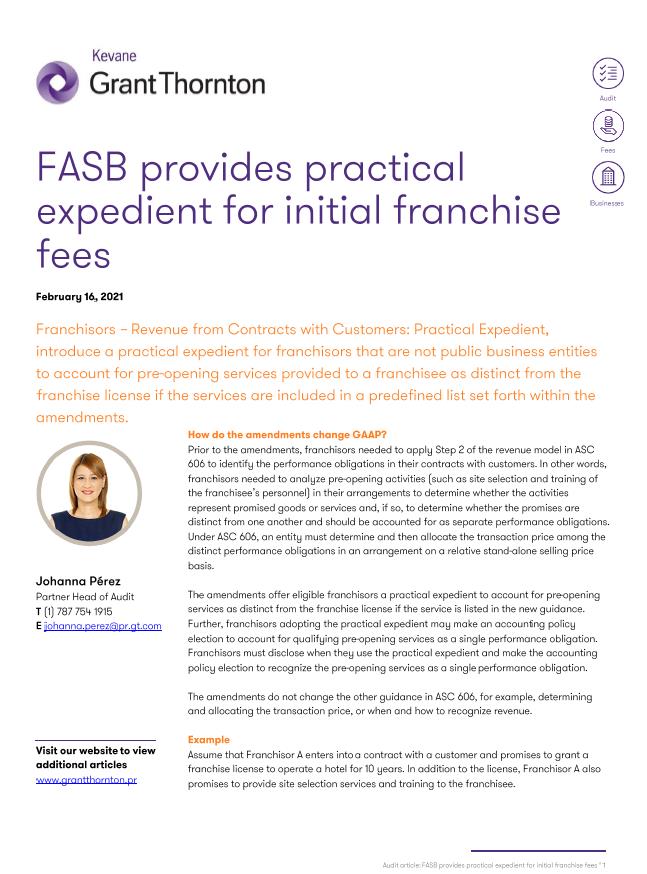 FASB provides practical expedient for initial franchise fees