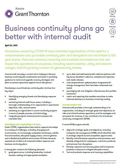 Business continuity plans go better with internal audit