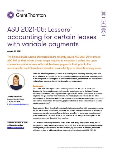 ASU 2021-05: Lessors’ accounting for certain leases with variable payments