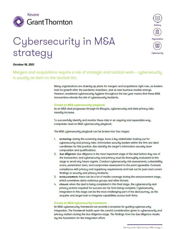 Cybersecurity in M&A strategy