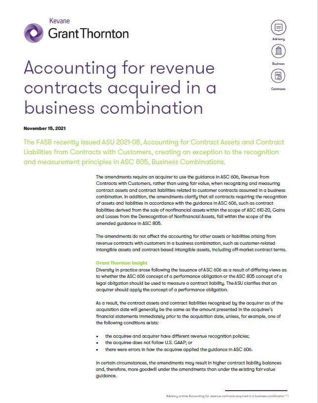 Accounting for revenue contracts acquired in a business combination