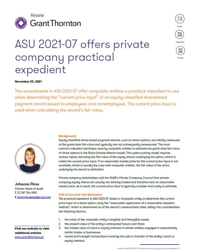 ASU 202107 offers private company practical expedient Kevane Grant