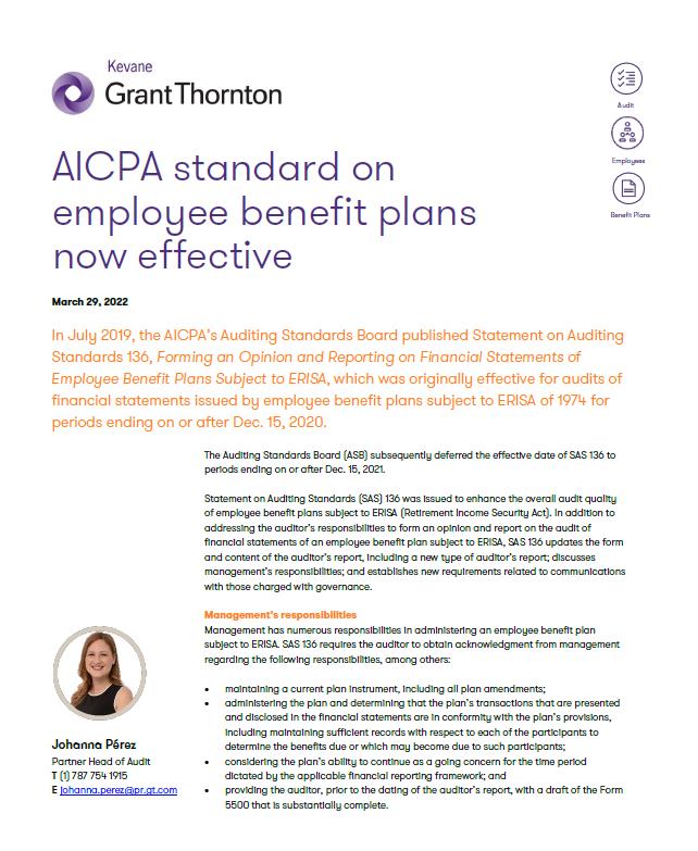 AICPA standard on employee benefit plans now effective Kevane Grant